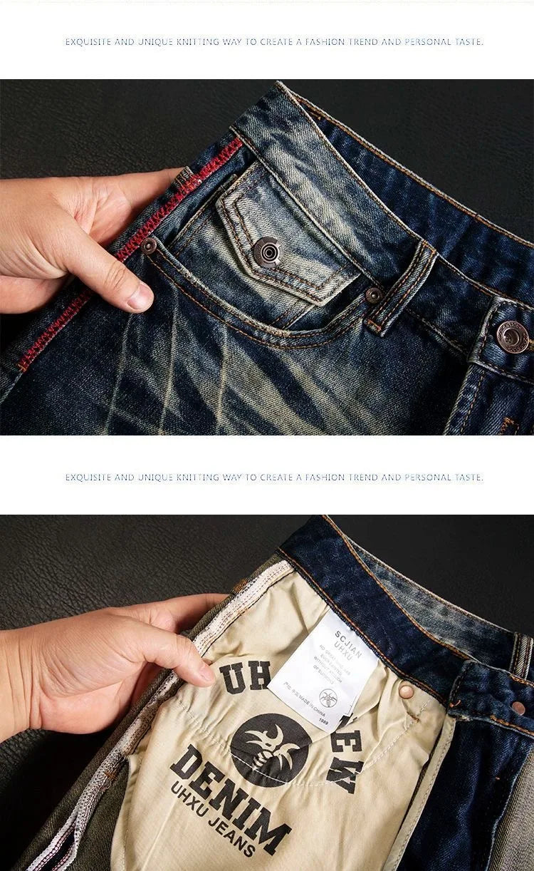 New Summer Classic Fashion Solid Color American Retro Straight Leg Denim Shorts Men's Casual Loose Fit Sports High Quality Jeans