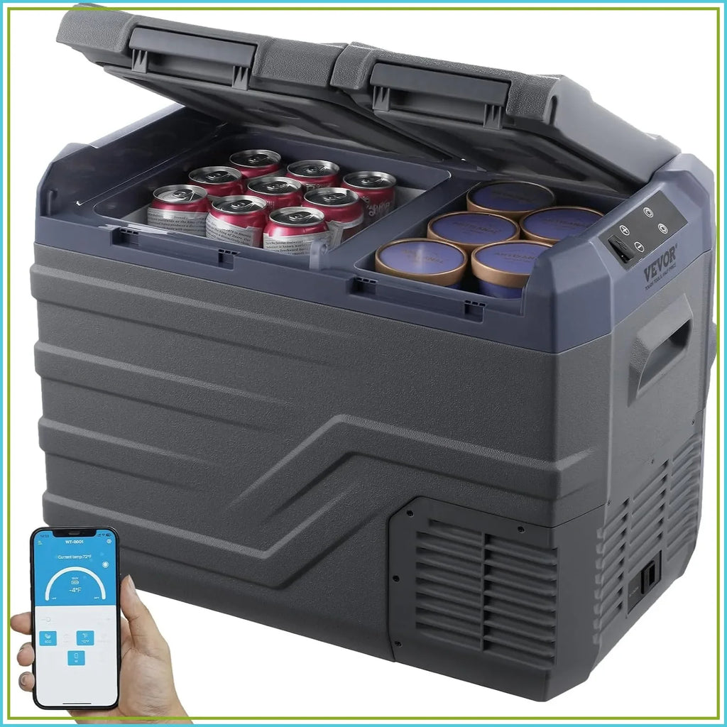 32L Dual Zone Car Refrigerator, Portable Freezer -20~20℃, 12/24V DC & 100-240V AC Compressor Cooler for Camping RV
