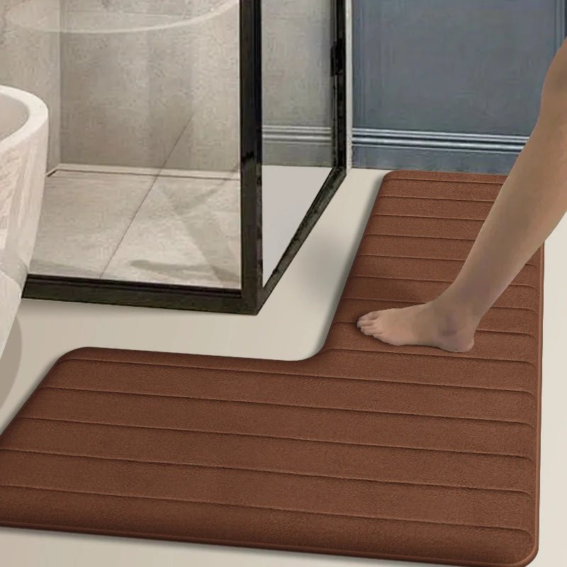Simple L-shaped striped shower room door absorbent foot mat bathroom non-slip mat dirt-resistant toilet mat door mat