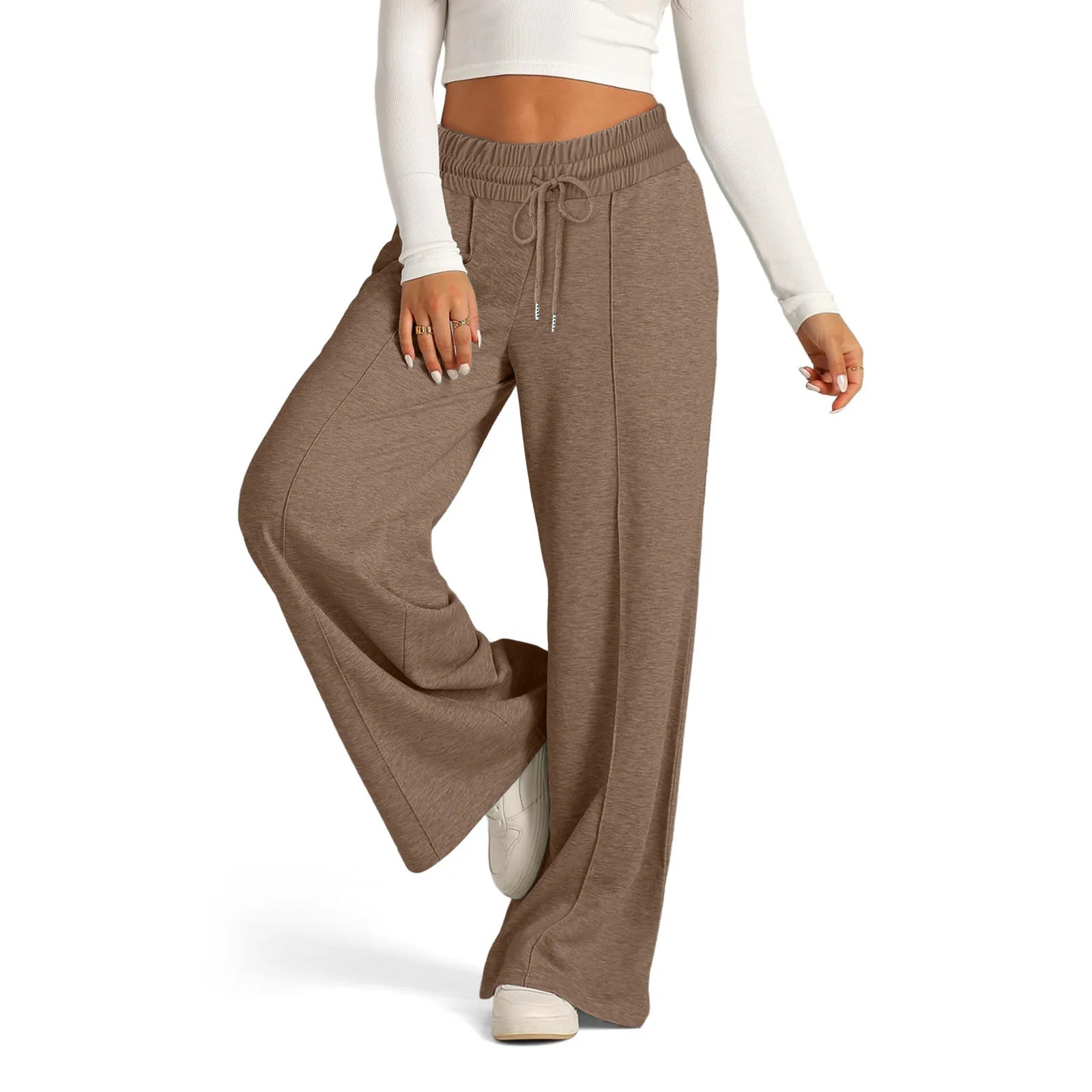 Womens Wide Leg Sweatpants High Waisted Baggy Flared Pants Drawstring Athletic Joggers Casual Daily Wear Loose Yoga Sports Pants