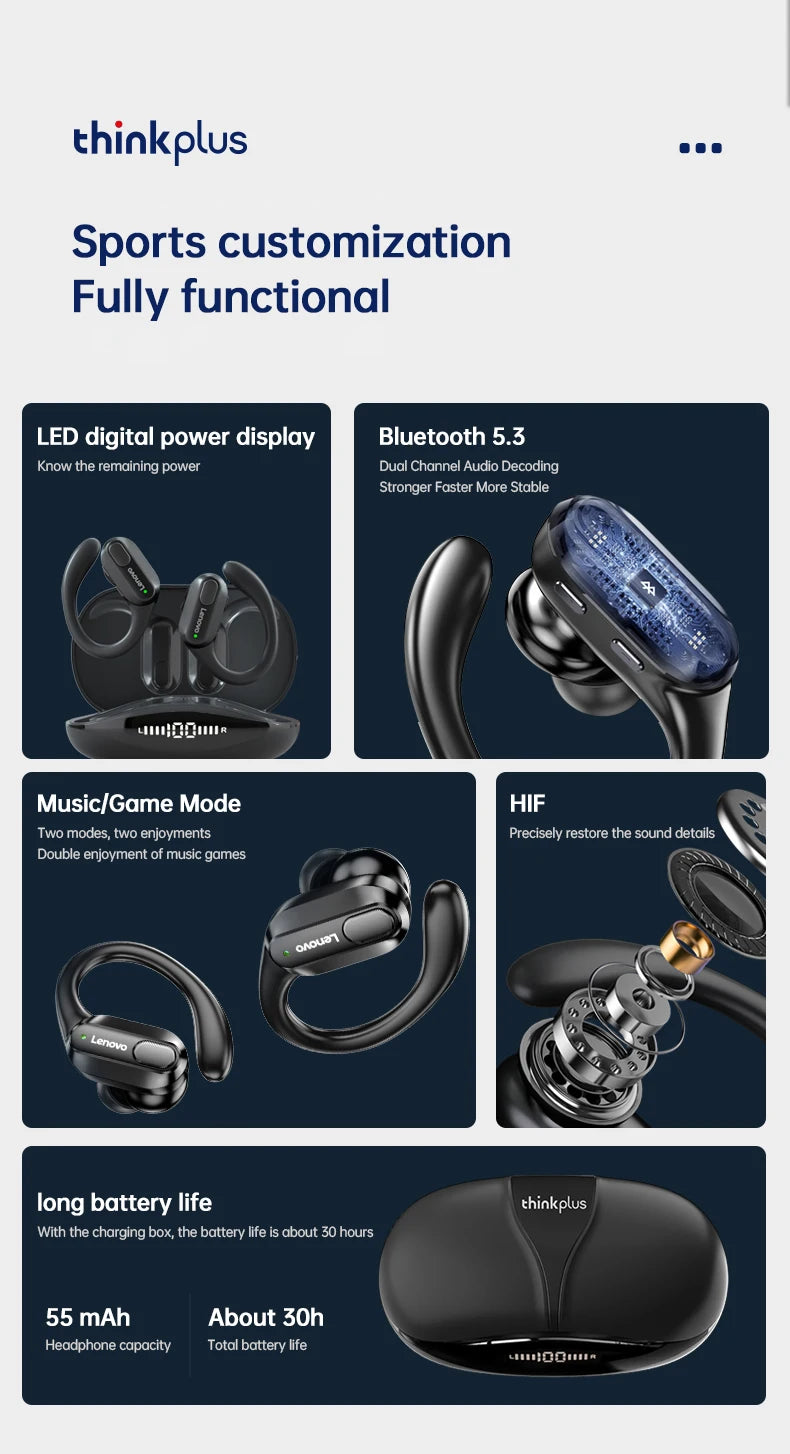 Lenovo XT80 Bluetooth Wireless Earbuds ENC Call Noise Reduction HiFi Stereo Touch Control Type-C Charge Sports Headset with Mic