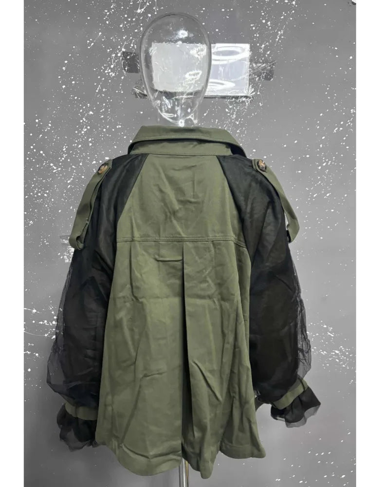 EAM Japanese Style Turn-Down Collar Double Breasted High-Low Hem Cropped Trench Coat Women's Jacket 2026 Autumn New