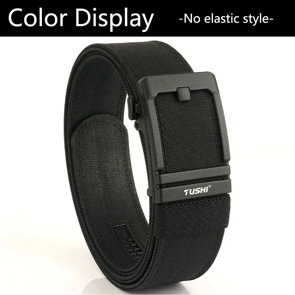 TUSHI Brand 4.3 Wide Thickened gun hanging double-layer nylon cloth belt versatile casual outdoor tactical automatic buckle mens