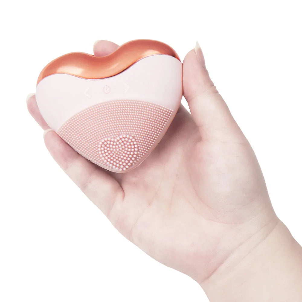 Factory Direct Love Heart Shaped Silicone Waterproof Vibrating Massage Face Cleansing Brush