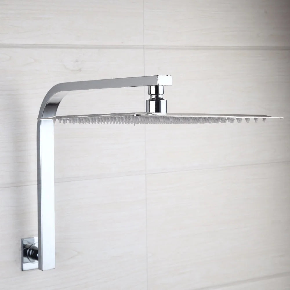 Torayvino Bathroom Shower Faucets Gooseneck Square Brass Wall Mount Shower Arm Ultrathin Bathroom Shower Head Set