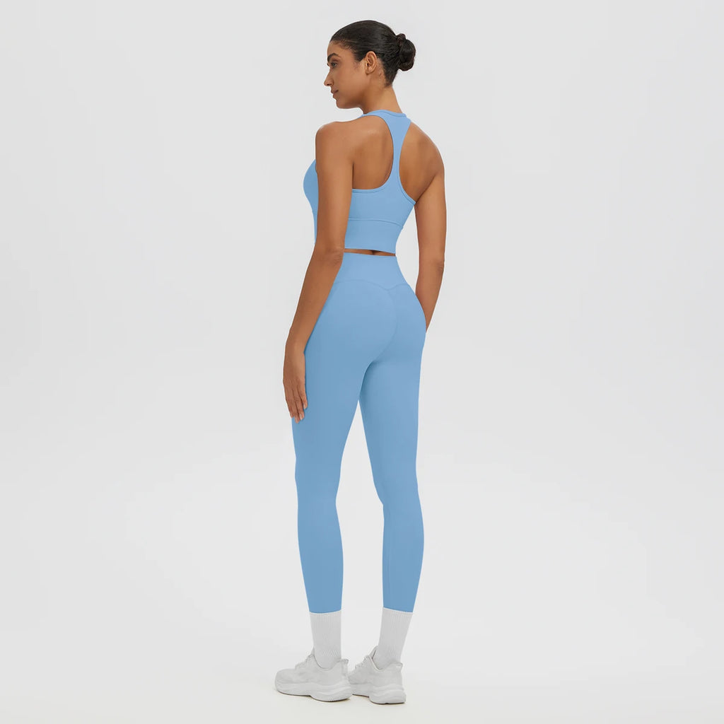 2PCS Women's Sports Pants Yoga Set Sexy Backless I-shaped Vest with Chest Pad Shock-absorbing Running Yoga Tank Top Yoga Pants