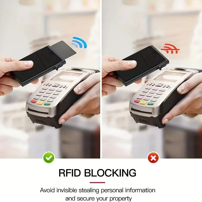 Pop-Up RFID Blocking Card Holder Aluminum Alloy Card Push Bag Large-Capacity Phone Magnetic Metal Box Wallet Men Women Purse