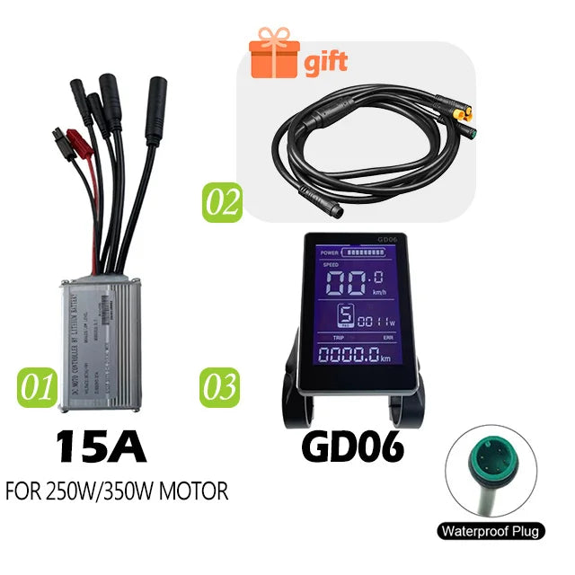 250W-750W Brushless For Electric Bike Controller LCD Panel Scooter EN06 S830 S866 JN Controller 15A 25A WP Plug Square Wave GD06
