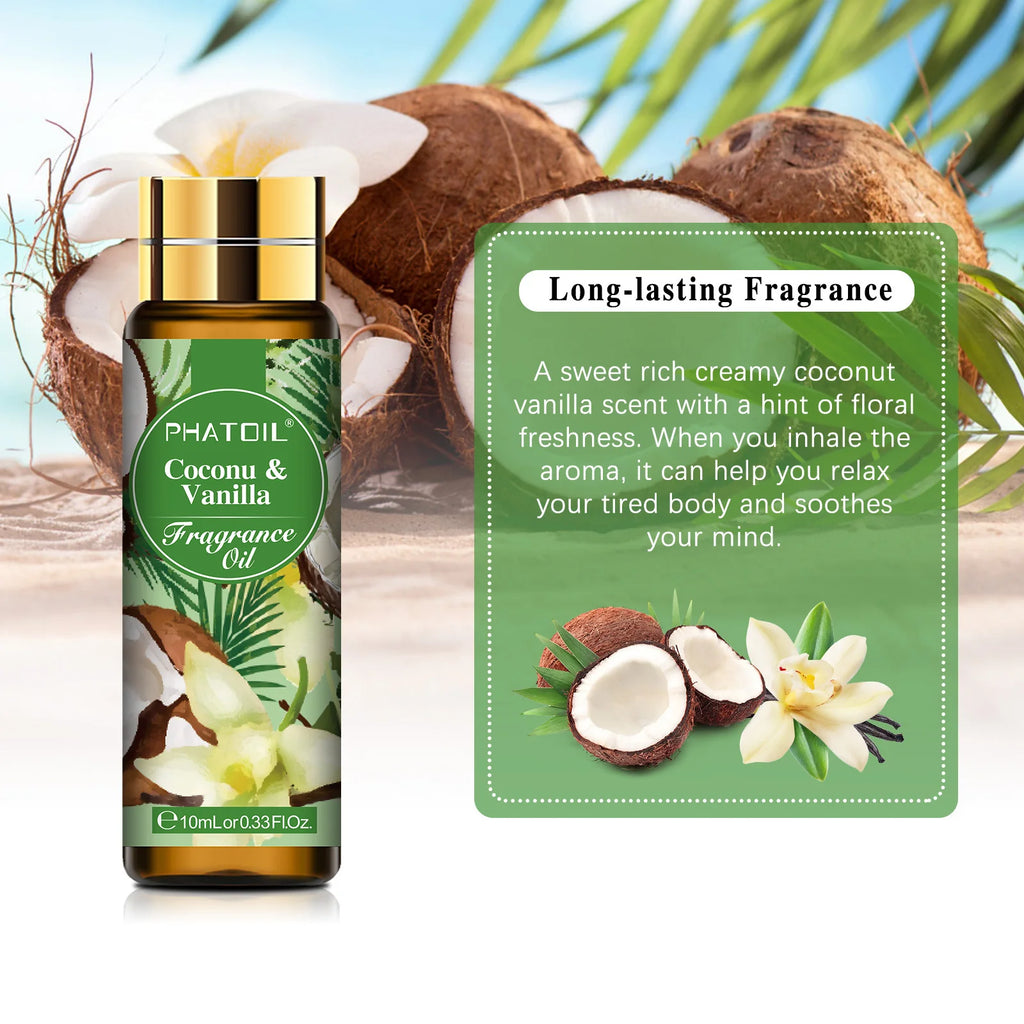 PHATOIL 10ml Fragrance Oil with Dropper White Musk Bubble Gum Sea Breeze Vanilla & Coconut  Coffee Aromatherapy Fragrance Oils