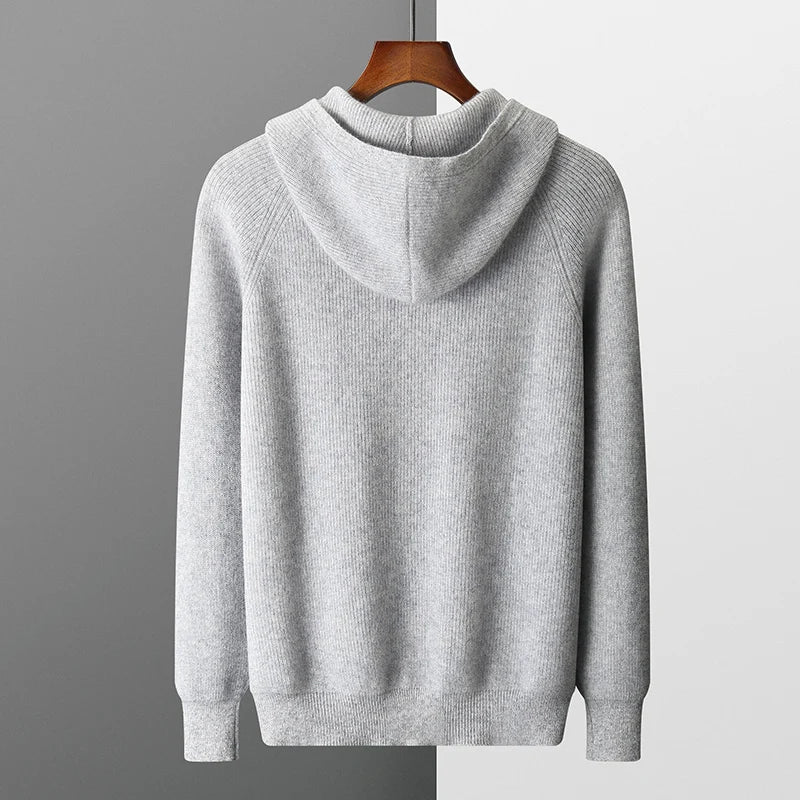 Autumn and Winter 100% Pure Cashmere Cardigan Men's Hoodie Zipper Thick Sweater Loose Plus Size Wool Knitted Sweater Coat