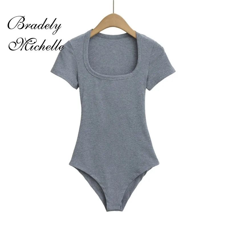 Slim Short Sleeve Women's Sexy Clothing Retro Jumpsuit Pullover Bodysuit Top Sexy Bodysuit