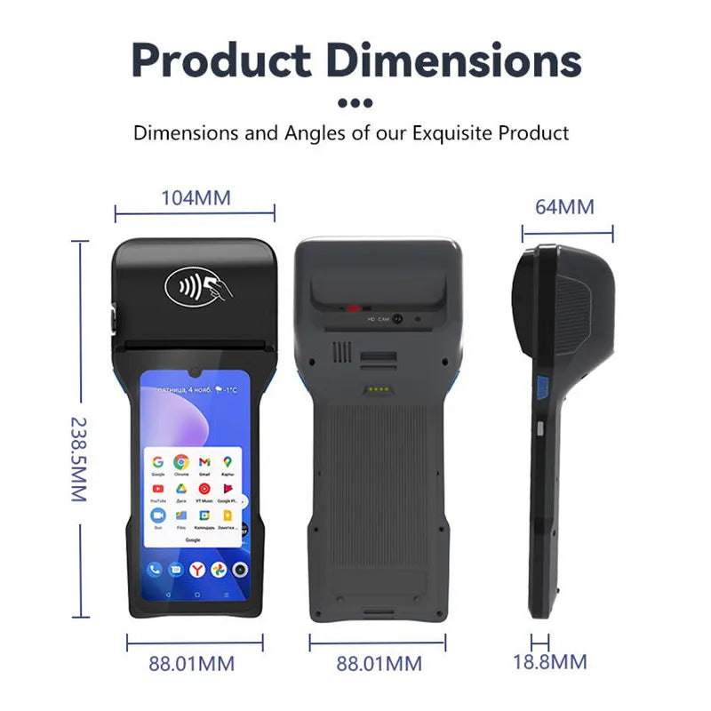 Z93 Handheld 6.26-inch Touch Screen Android 14.0 POS Terminal Cash Register With 4G NFC Camera Scanner 58/80mm Thermal Printer