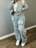 2024 Women's Fashion Streetwear Denim Cargo Pant Fall Y2K Casual Multi-Pocket Loose Straight  Jeans For Women