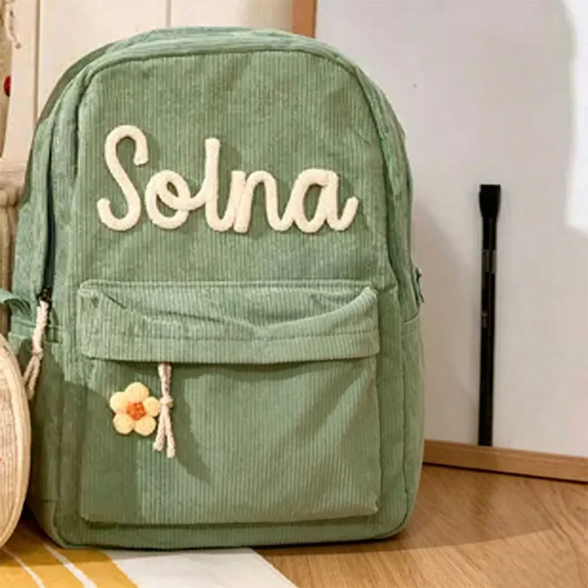 1pc Personalized Corduroy Backpack, Strawberry/Checkered Pattern, Simple and Spacious, Perfect Back-to-School Gift