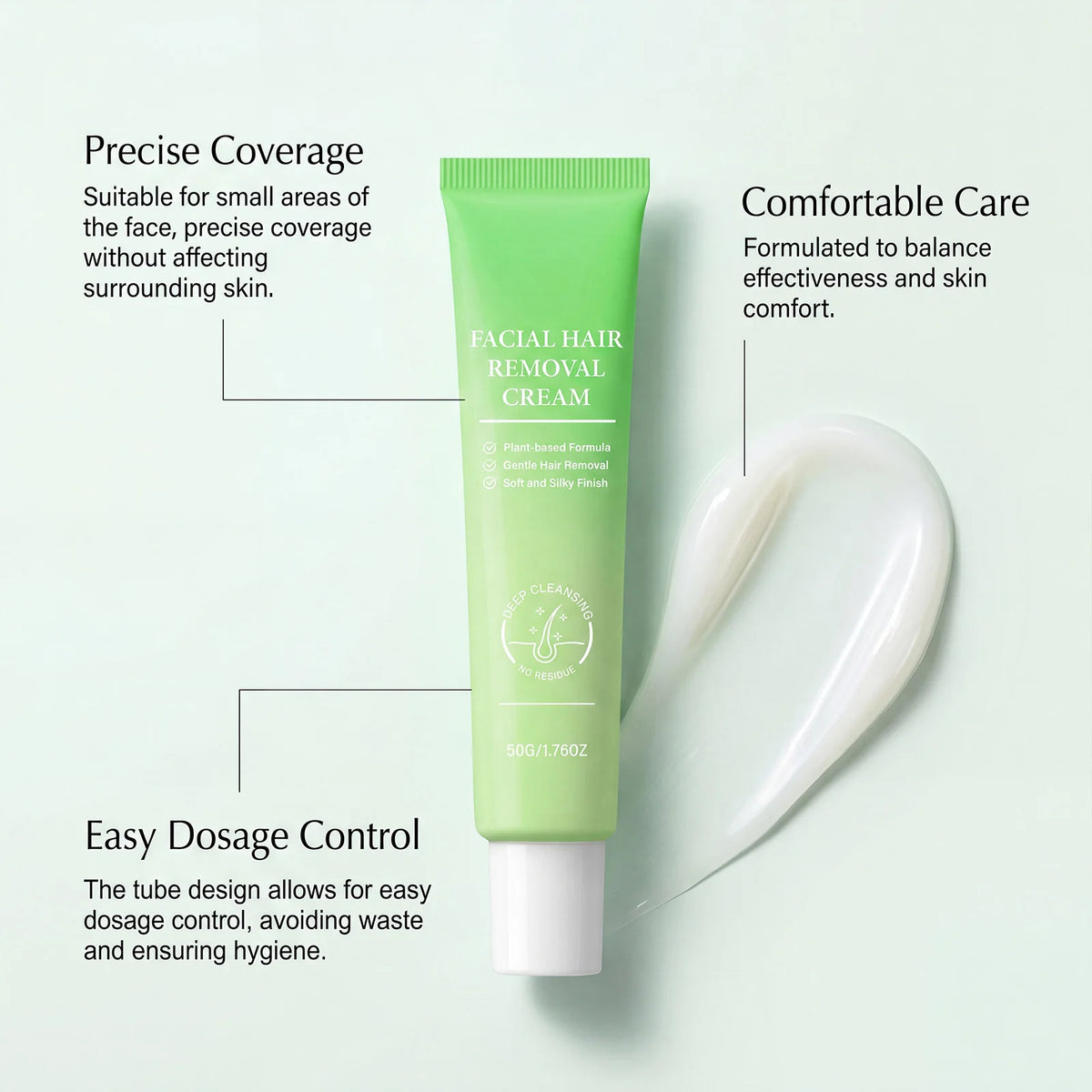 Painless Facial Hair Removal Cream Kit For Women Sensitive Skin 2‑in‑1 With Soothing Cream Home Use Upper Lip Chin Hair Remover
