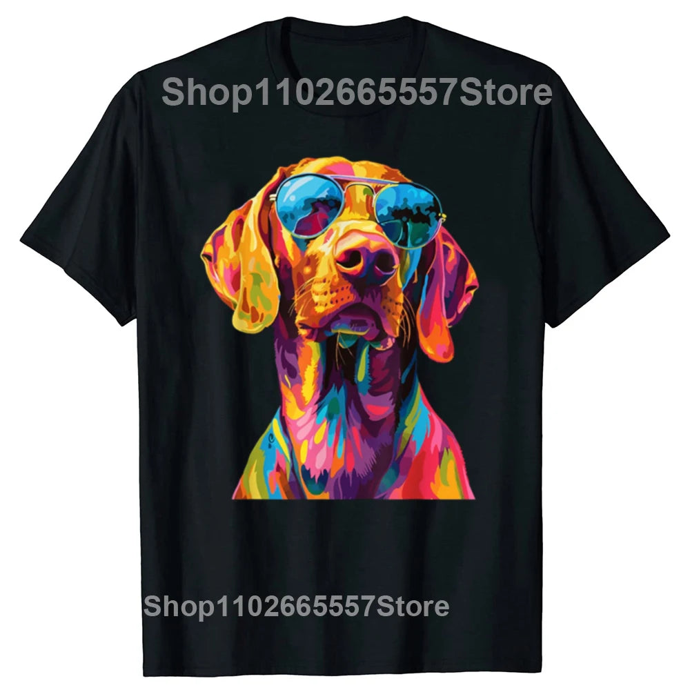 Funny Vizsla Lovers Pop Art Design Vizsla Dog Graphic T-shirts Men Women's Fashion Casual 100% Cotton Loose Oversized T Shirt