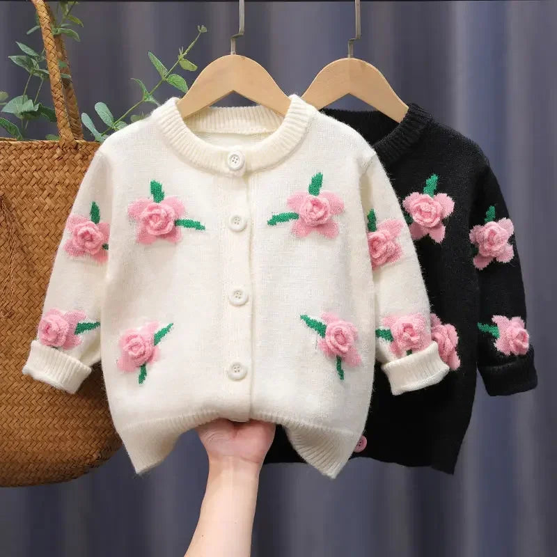 Girl Sweater 2023 Girl Sweater Knitwear Spring and Autumn New Cardigan Thickened Foreign Children Coat Handmade Children Sweater