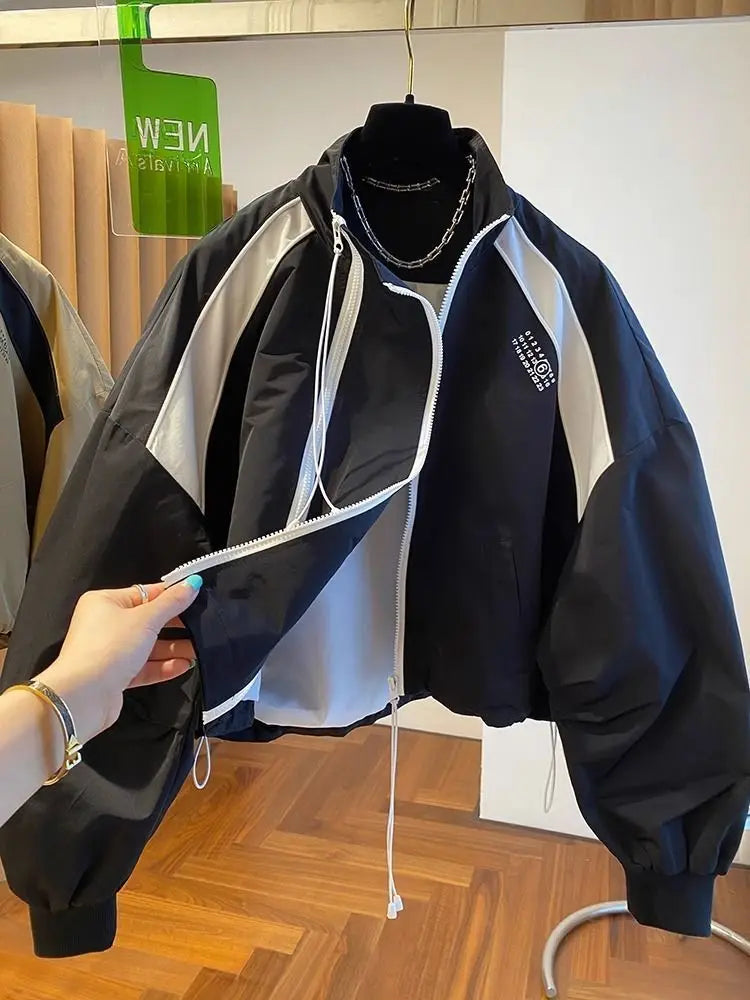 Bomber Jacket Zip Sweatshirt Design Oversized Casual Stand-up Collar Trench Coat Women Outerwear Spring Autumn Short Windbreaker