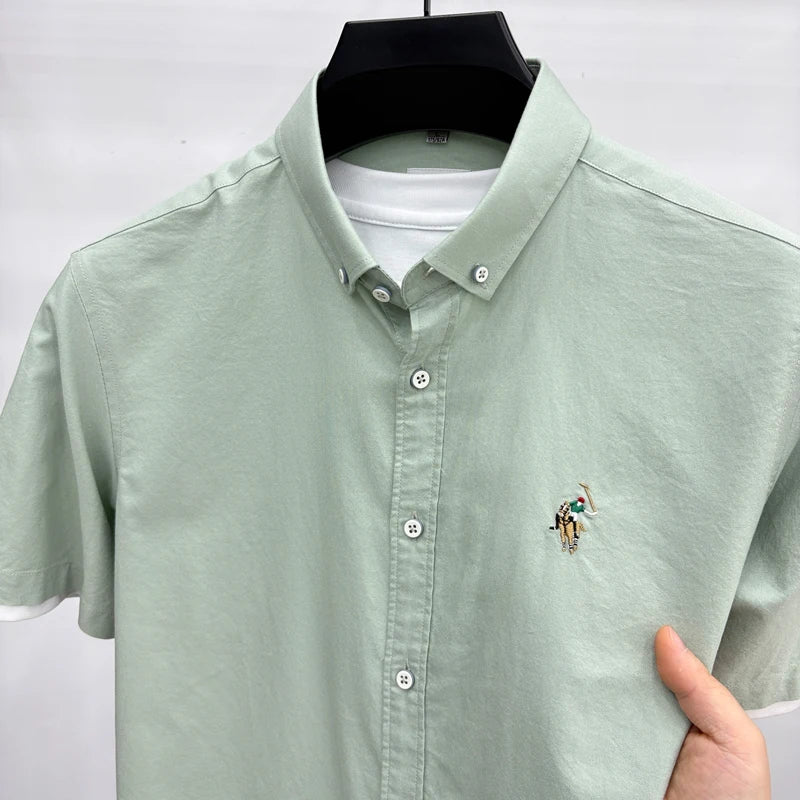 Short Sleeved Shirt Men's Summer New Item Pure Cotton High-end Brand Little Horse Logo Embroidered Casual Shirt