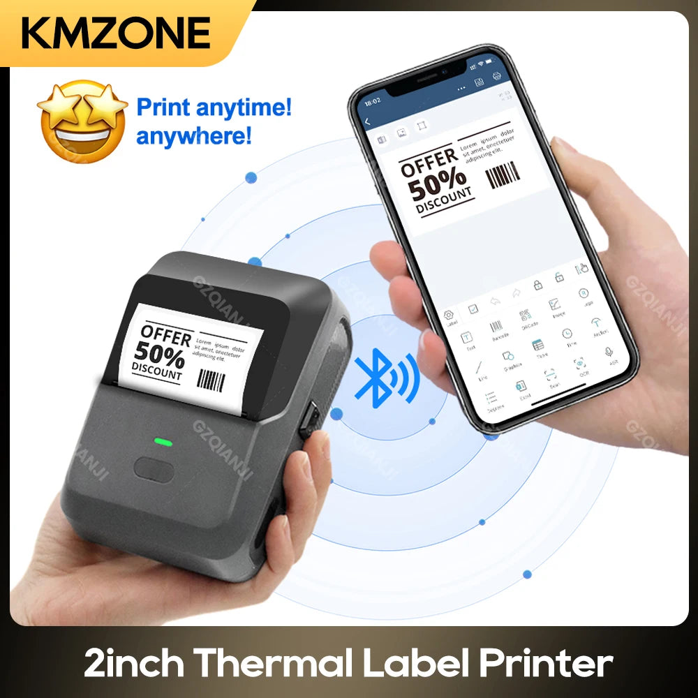 20-50mm P2 Mini Thermal Label Printer Portable Wireless Bluetooth Office Business Sticker Printer for Android / iOS