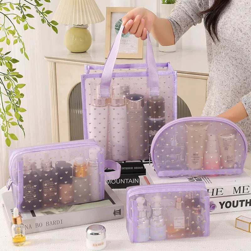 Black Mesh Heart Pattern Tote Bag - Light,Breathable for Travel & Beach with Double Handles, Makeup Storage, Oversized Beach Bag