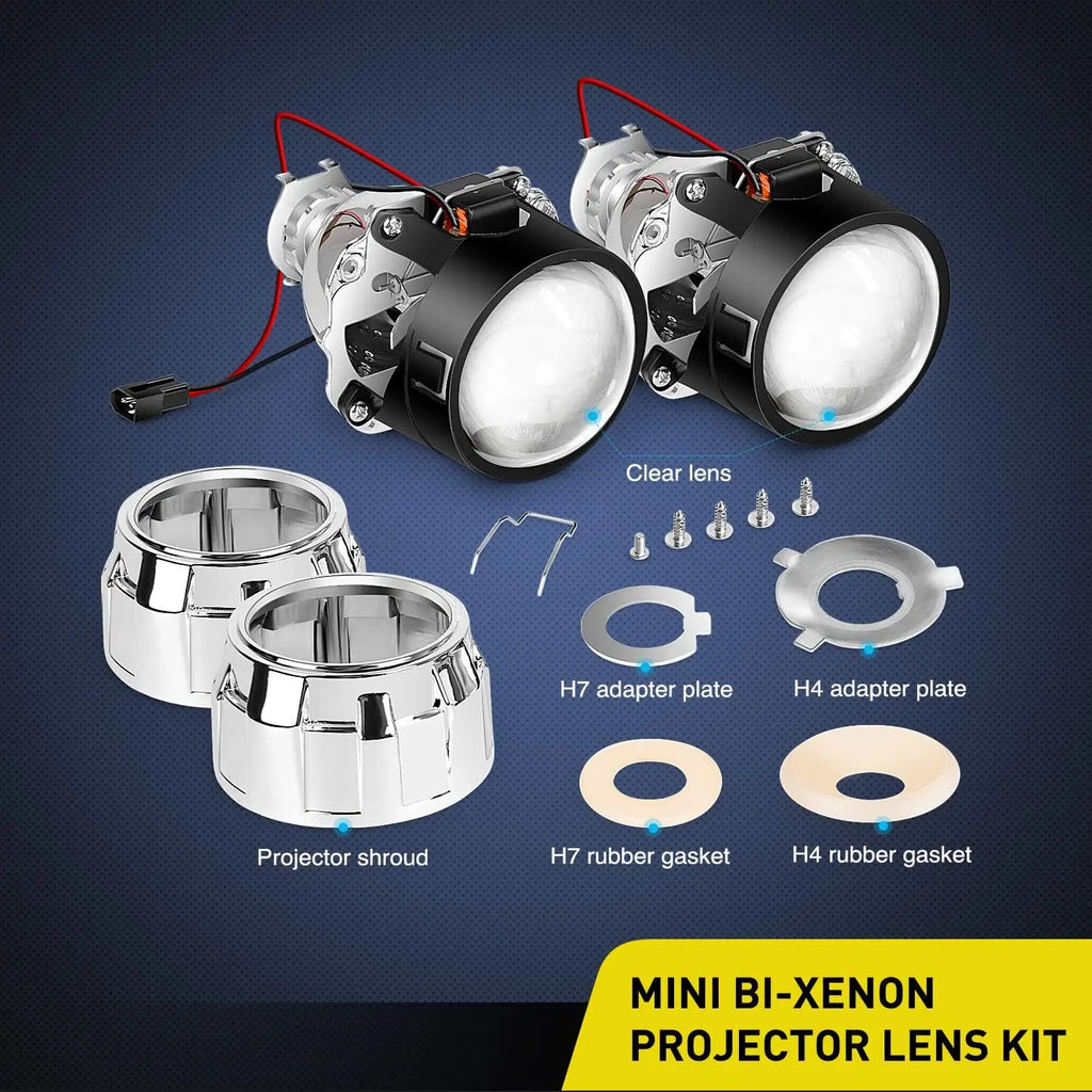 2 Pcs 2.5 inch Bi-Xenon Projector Lens H4 H7 Socket Car Headlight Lenses Use H1 HID Bulb For Retrofit Replacement Auto Headlamp