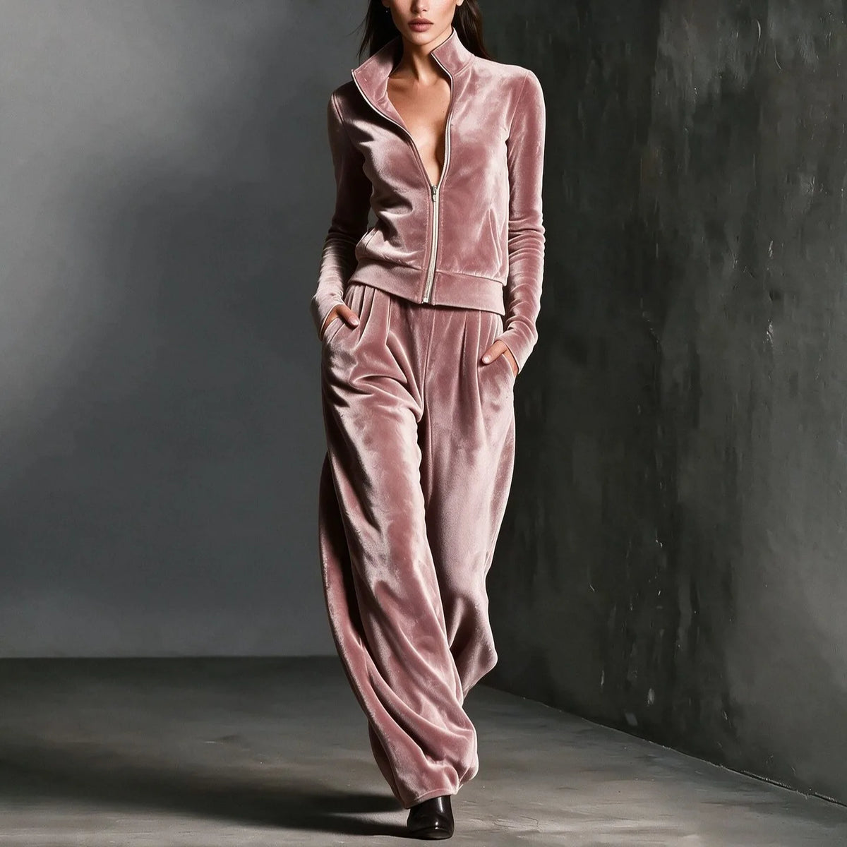 Autumn Winter Warm Gold Velvet Two Piece Set Women's Fashion Solid Stand Zipper Cardigan+Pants Sports Suit Ladies Casual Outfit
