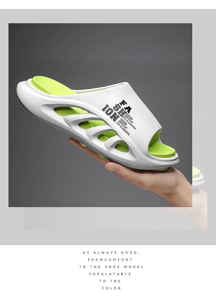 New Summer Men's Slippers 2026 EVA Soft Sole Male Slides Breathable Hollow Beach Sandals Light Comfortable Indoor Flip Flop