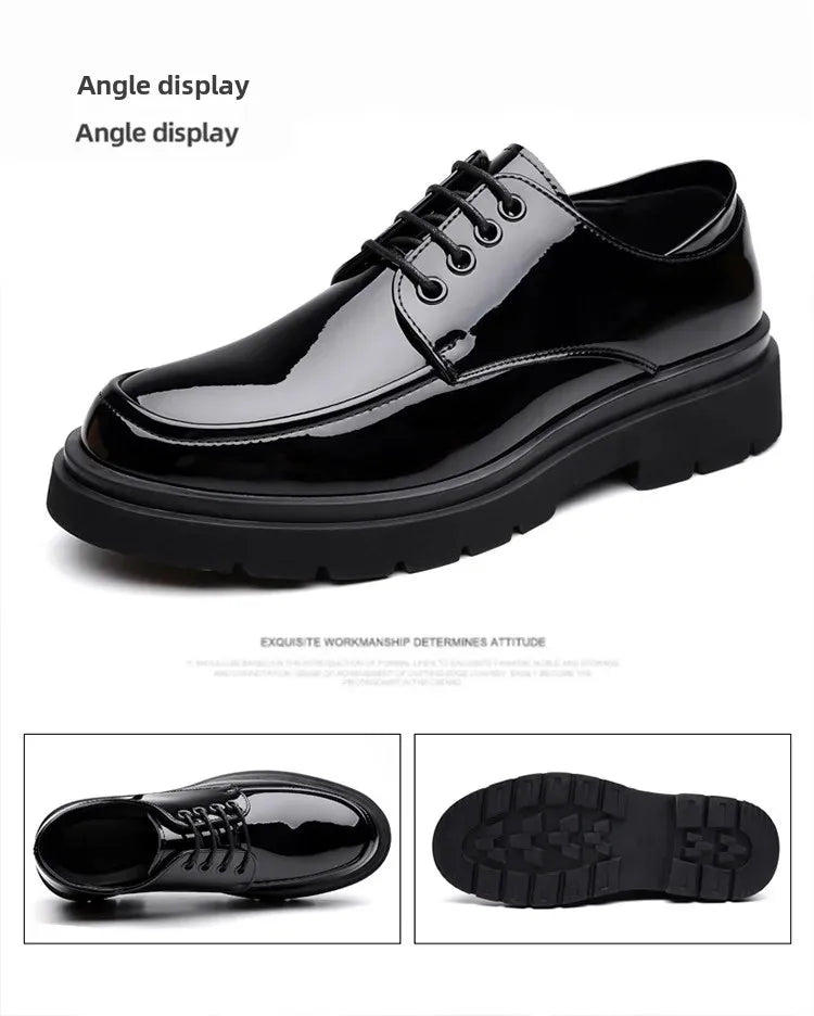 2025 Autumn Patent Leather Men's Business Formal Tie-Up Shoes Safety Professional Bata Breathable Men's Shoes botas para hombre