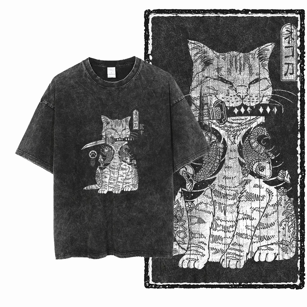 COOLMIND DB Cat Printed Cotton Acid Washed Exclusive Graphic Unisex T Shirt Cool Streetwear Men Tshirts Big Size Tee for Men