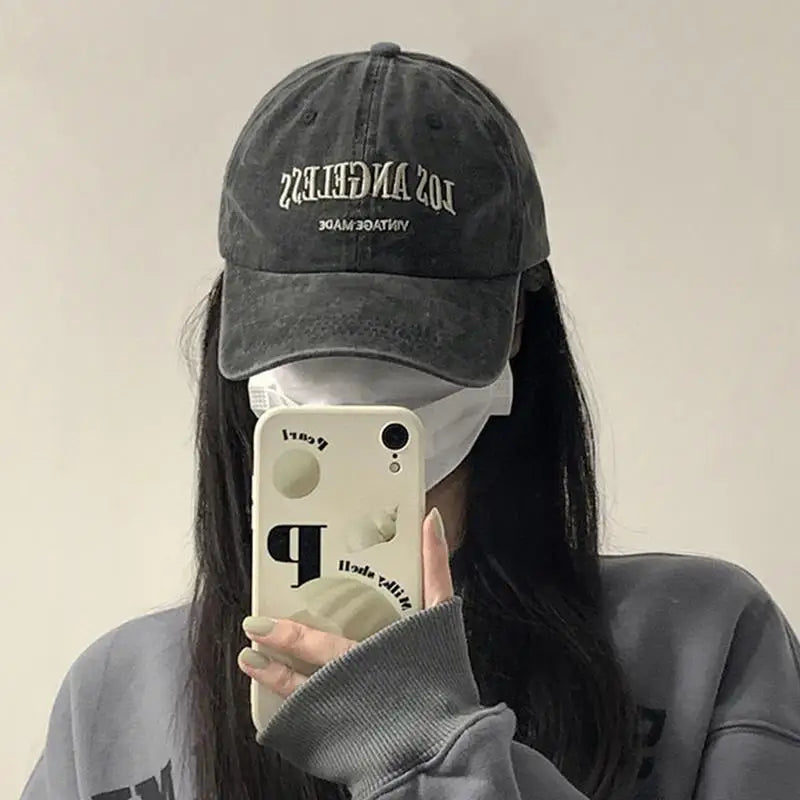 Retro Baseball Cap For Women Summer Washed Denim Letter Sun Hat Wide Brim Fashionable Duckbill Cap