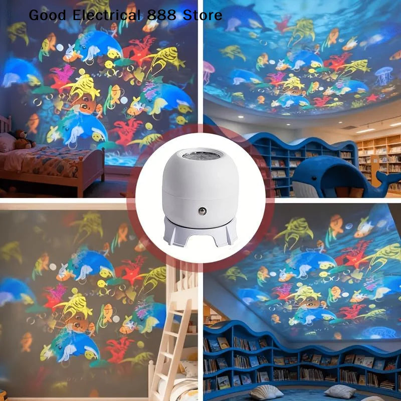 LED Ocean Projector Light, 360° Rotating Dynamic Night Light, USB Powered Ambient Lamp, Decorative Lighting for Game,Living Room