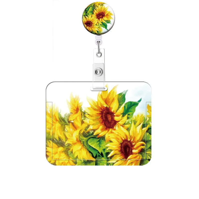 Flower Retractable Buckle Card Holder Women Business Badge Case Reel Clip Girls Cardholders Doctors Nurses Hang Credential holde