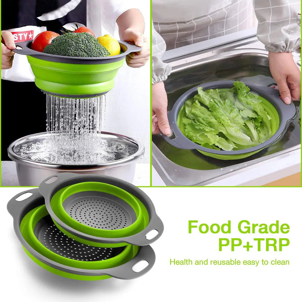 Silicone Vegetable and Fruit Cleaning and Drainage Basket  Cleaning Basket 1PCS Folding Water Filter Net Kitchen Gadgets