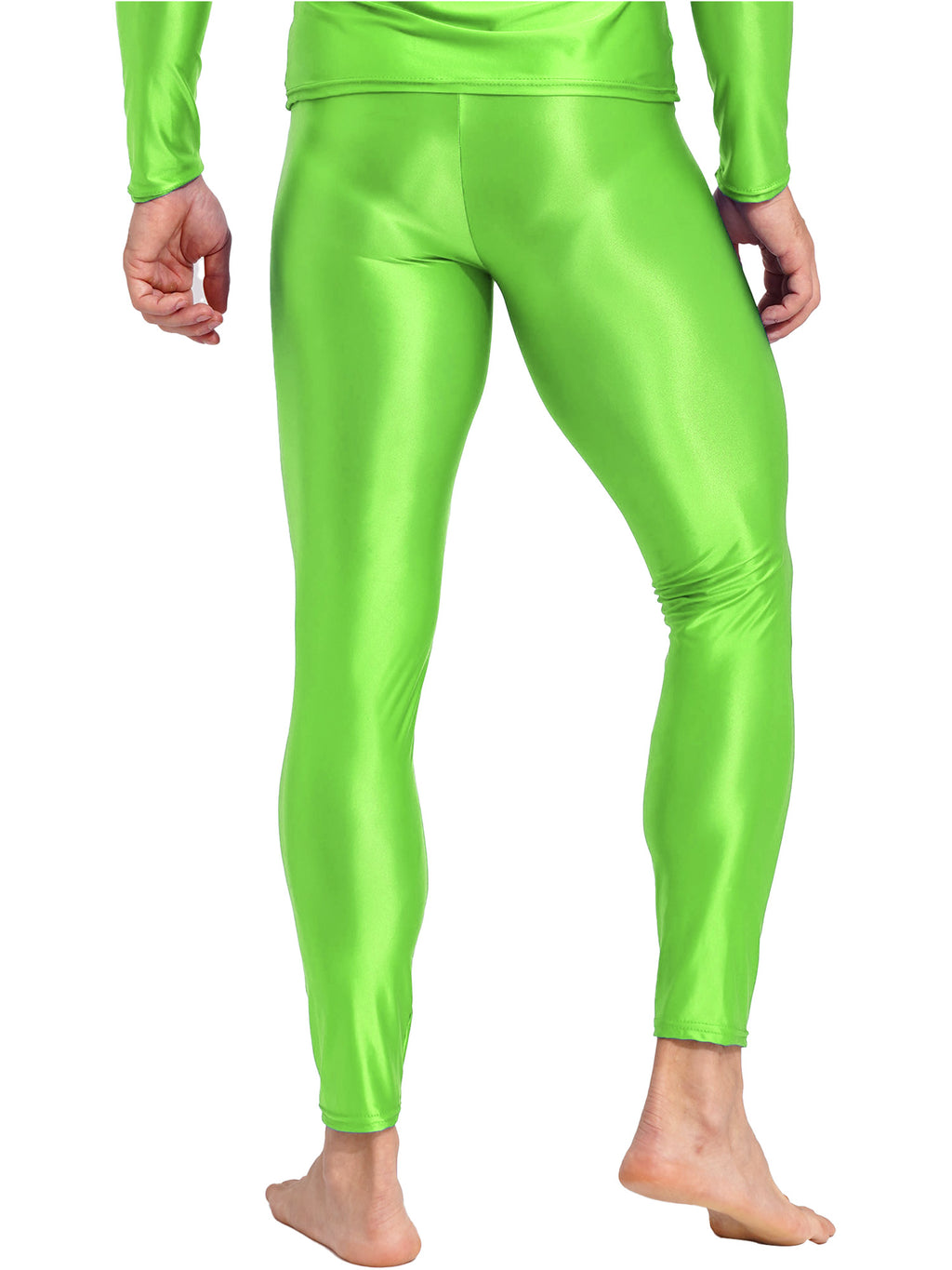Men Elastic Waistband Skinny Shiny Yoga Tights Pants Solid Color Leggings Exercise Running Gym Fitness Training Sportswear