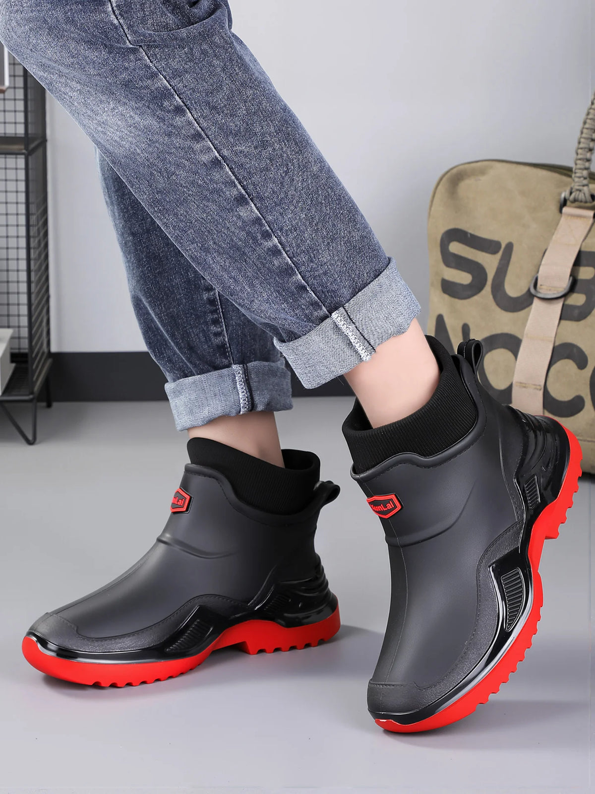 Men Women Winter Waterproof Rain Boots Fleece Warm Snow Sock Cuff Anti Slip Ankle Boots Outdoor Work Garden Shoes Size 36-46