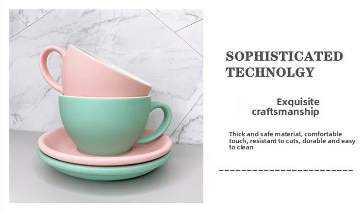 European Style Matte Latte Cup Ceramic Cappuccino Cup Large Mouth Coffee Cup Plate Set Handmade Craftsmanship 300ml