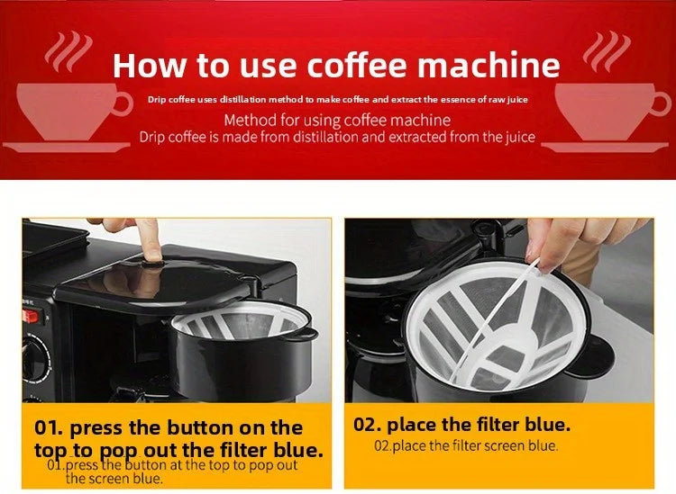Breakfast Maker, Toaster, Sandwich Oven, Coffee Maker, Small Appliances 3-in-1 Multifunctional Home Toaster