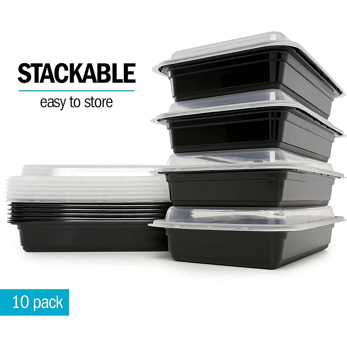10PCS/Set Meal Prep Containers 1 Compartment with Sealed Lid Plastic Food Storage Bento Boxes Reusable Lunch Boxes Microwave, Re