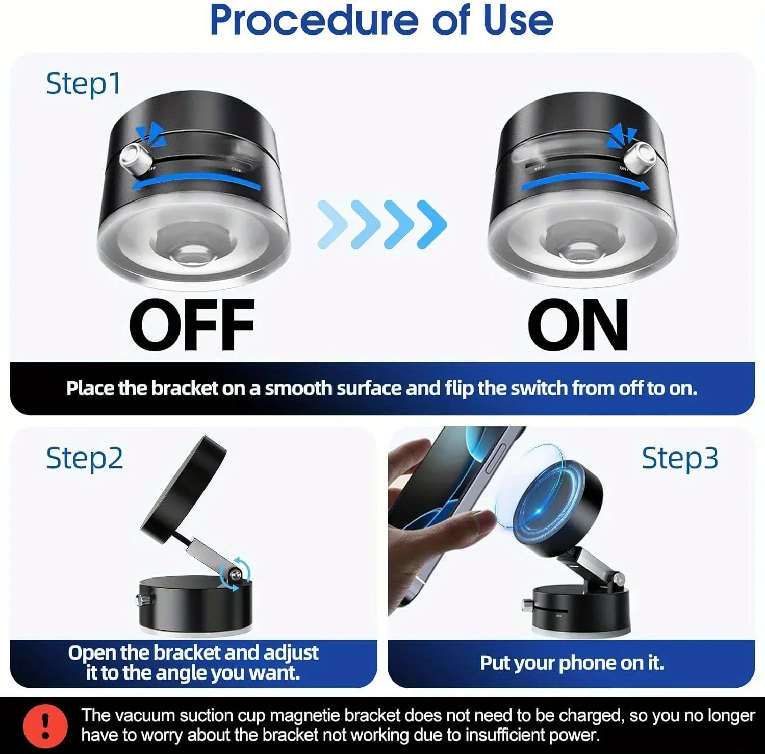 Upgraded A2 Vacuum Magnetic Phone Holder – N52 Strong Magnet, One-Button Exhaust, Strong Suction Cup for Smooth Surfaces