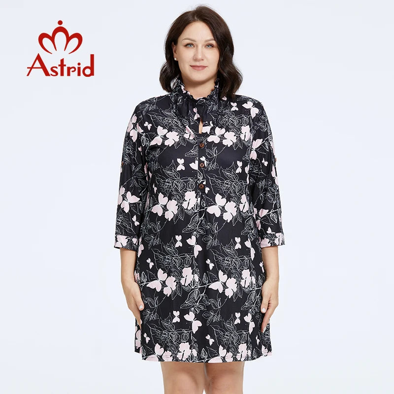 Astrid Women's Dresses 2023 New Long Sleeves Plus Size Floral Print Elegant Dress Stand-Up Collar Party Dresses Daily Office