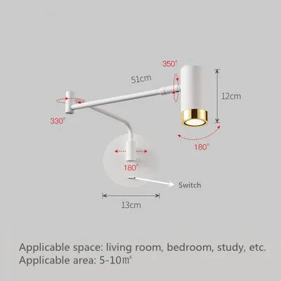 Modern Adjustable Swing Long Arm LED Wall Lamps Touch Sensor Internal Wall Washer Household Bedside Switch Decor Sconce Lights