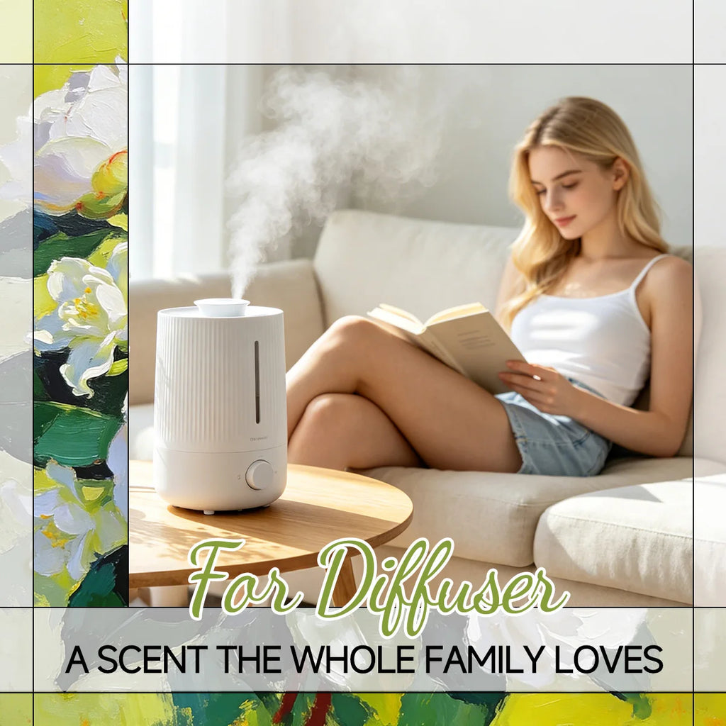 White tea jasmine essential oil is fresh and elegant, with a sweet aroma. Suitable for diffusers and air purifiers.