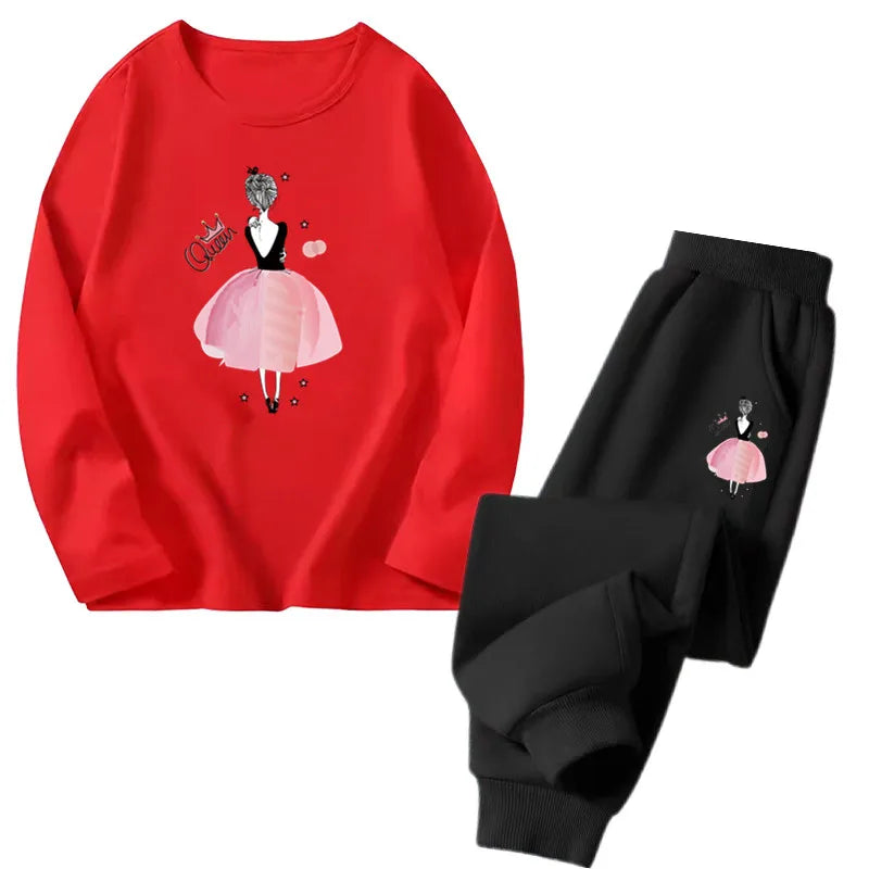 Spring Autumn Toddler Girls Fashion Set Kawaii Print Long Sleeve T-Shirt And Pants Two-Piece Casual Clothing Outfit for Girls