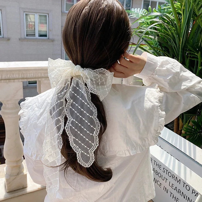 AWAYTR  Long Women Lace Floral Hair Scarf Elegant Embroidery Ribbon Scarves Lady Wrist Headbands Skinny Neckerchief Headwear