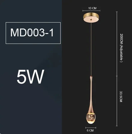 LED Pendant Lights Indoor Lighting Hanging Lamp Water Drop Bubble Crystall Bedroom Dining Room Decoration Pendente iluminação