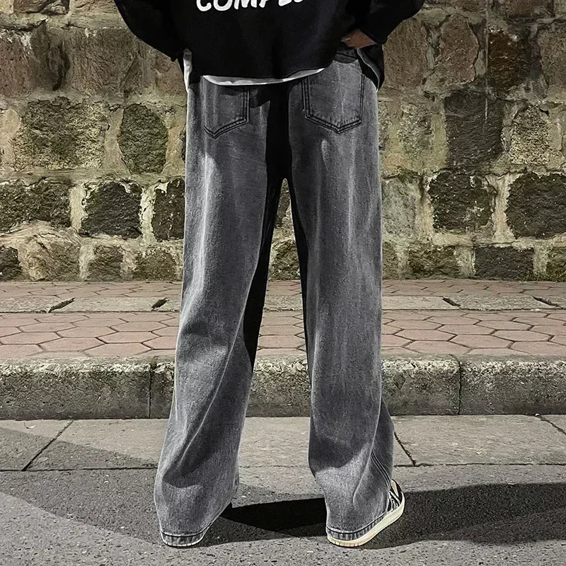 Korean Style Streetwear New Fashion Baggy Casual Men Jeans High Street Harajuku  Denim Trousers Men Brand pants Black grey Blue