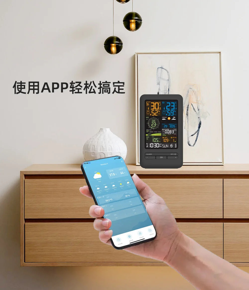 Graffiti WiFi Smart Weather Station Alarm Clock Temperature Hygrometer Wind Speed Anemometer Color Screen Digital Clock