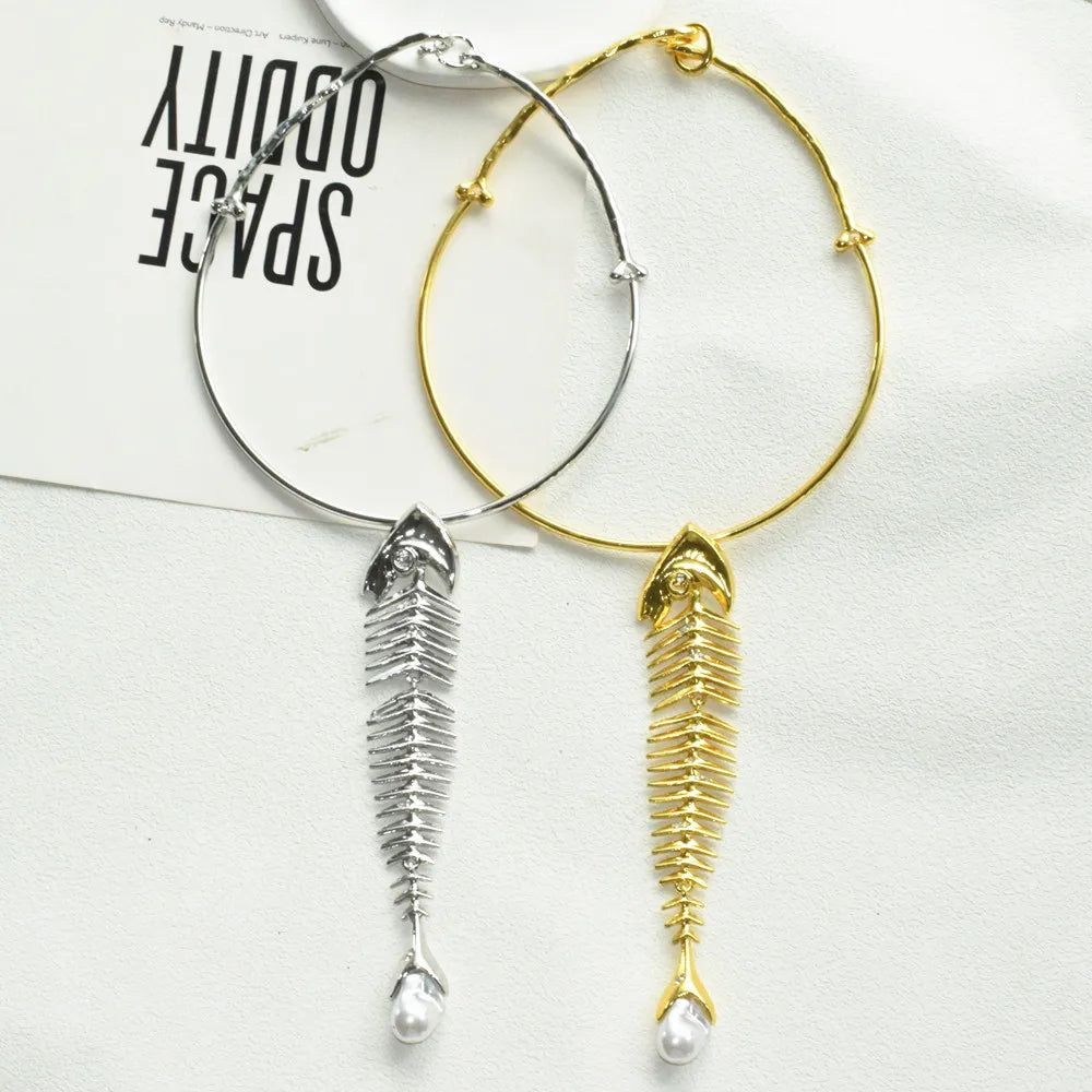 Novelty Design Alloy Big Fish Bone Pendant Choker Necklace For Women Fashion Jewelry Exaggerated Brand Show Statement Necklace