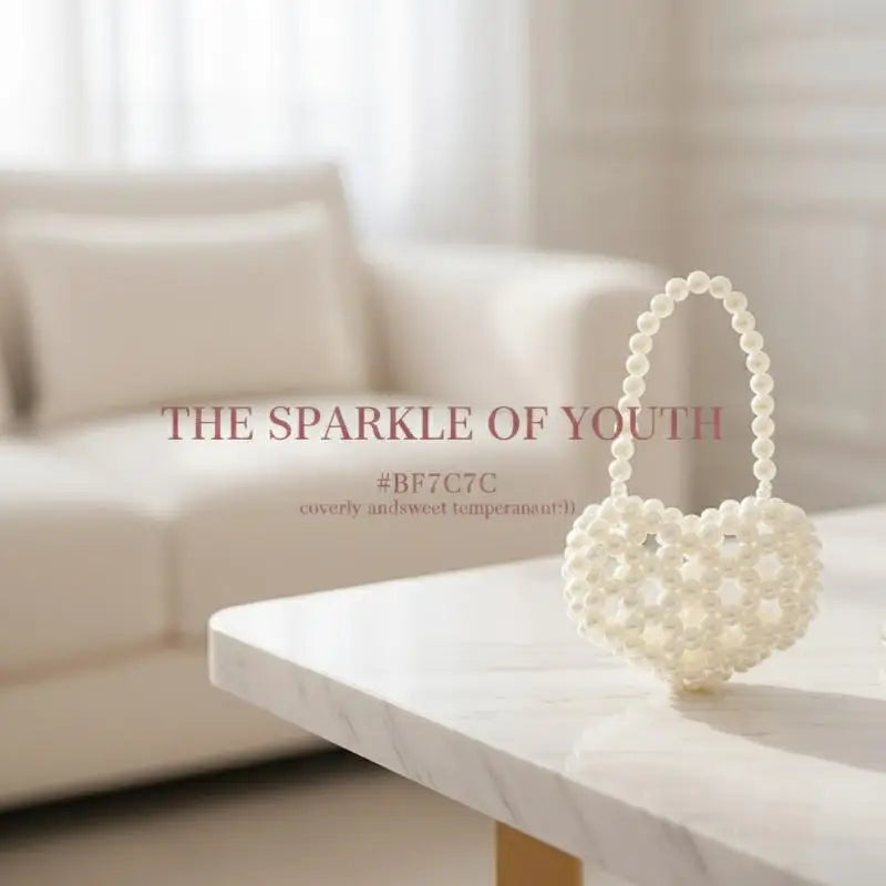 Pearl Beaded Heart Bag for Kids & Girls Sweet Love Shape Mini Fashion Handbag Cute Daily Accessory Gift Option